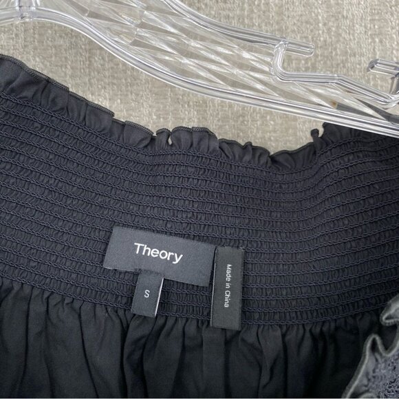 Theory Top Womens Small‎ Black Off Shoulder Babydoll Blouse Long Sleeve - Picture 7 of 10